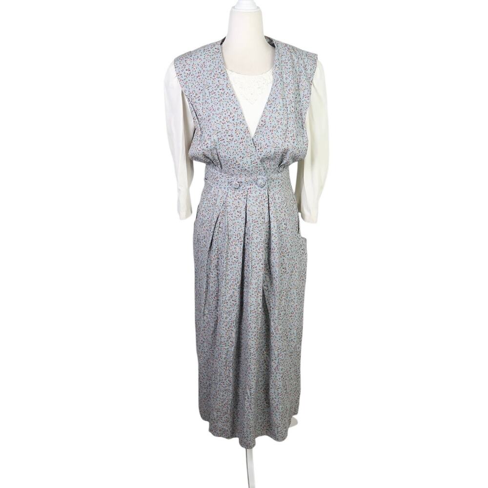 Vintage 80s R.J. Stevens light blue floral midi dress 6